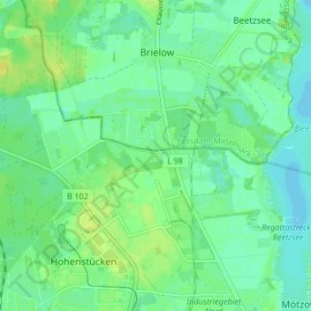 Topografische kaart Brielower Ausbau, hoogte, reliëf