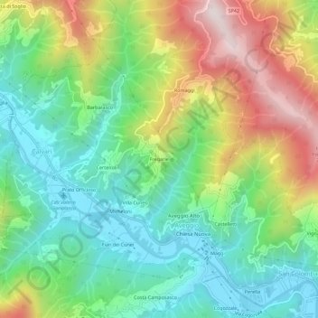 Topografische kaart Fregarie, hoogte, reliëf