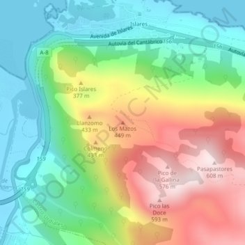 Topografische kaart Los Mazos, hoogte, reliëf