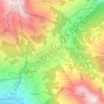 Topografische kaart Sestrières, hoogte, reliëf