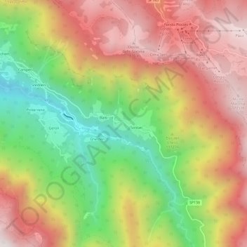 Topografische kaart Zoreri, hoogte, reliëf
