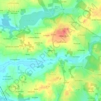 Topografische kaart Ménigot, hoogte, reliëf