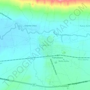 Topografische kaart Tiawanacu, hoogte, reliëf