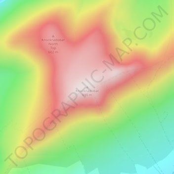 Topografische kaart Knocknadobar, hoogte, reliëf