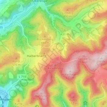 Topografische kaart Weißenstein, hoogte, reliëf