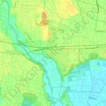 Topografische kaart Corteolona, hoogte, reliëf