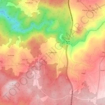 Topografische kaart Galifonge, hoogte, reliëf