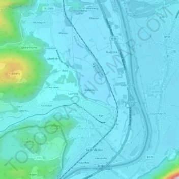 Topografische kaart Hödenau, hoogte, reliëf