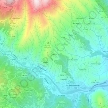 Topografische kaart Fervazzo, hoogte, reliëf