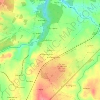 Topografische kaart Os Muros, hoogte, reliëf