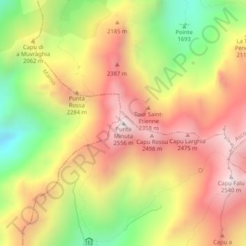 Topografische kaart Punta Minuta, hoogte, reliëf