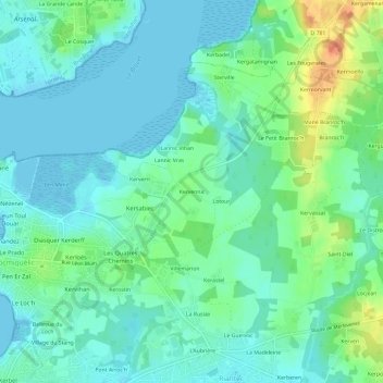 Topografische kaart Kervennic, hoogte, reliëf