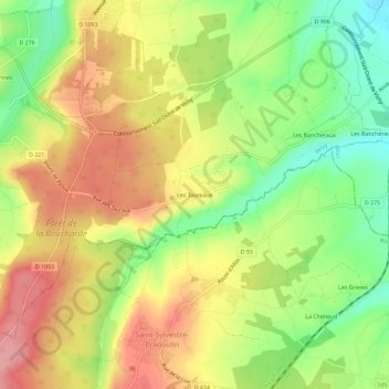Topografische kaart Les Taureaux, hoogte, reliëf