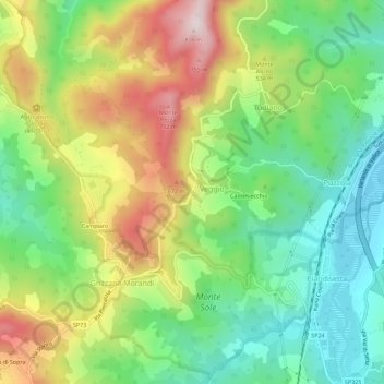 Topografische kaart Cà Benassi, hoogte, reliëf
