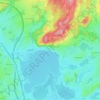 Topografische kaart Hopfen am See, hoogte, reliëf