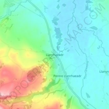 Topografische kaart Llanrhaeadr, hoogte, reliëf