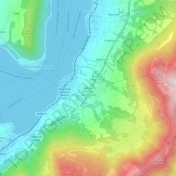 Topografische kaart Tassano, hoogte, reliëf