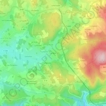 Topografische kaart Les Mâts, hoogte, reliëf