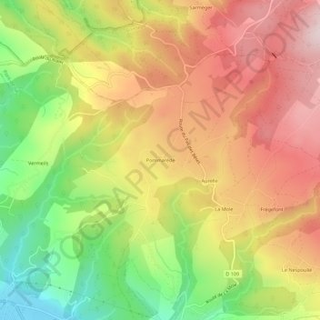 Topografische kaart Pommarède, hoogte, reliëf
