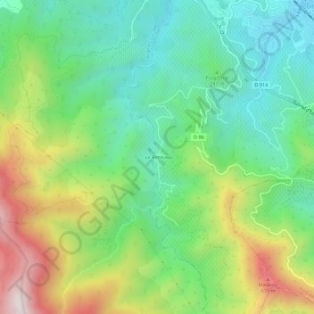 Topografische kaart Le Rimbau, hoogte, reliëf