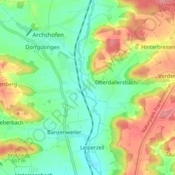 Topografische kaart Bonlanden, hoogte, reliëf