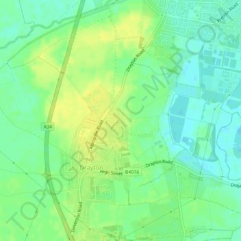 Topografische kaart Sutton Wick, hoogte, reliëf