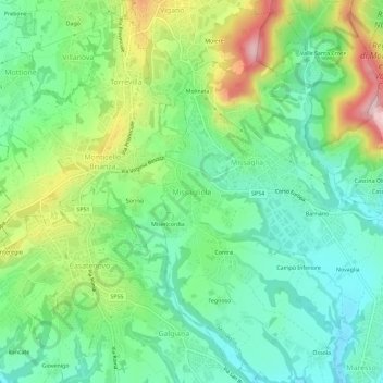 Topografische kaart Missagliola, hoogte, reliëf