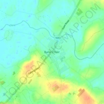 Topografische kaart Claregalway, hoogte, reliëf
