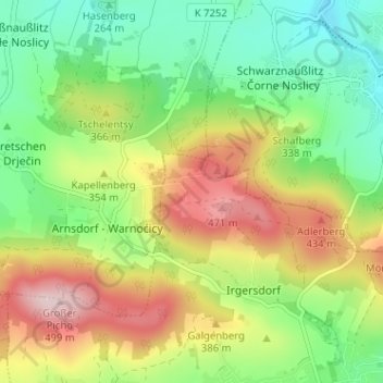 Topografische kaart Sora, hoogte, reliëf