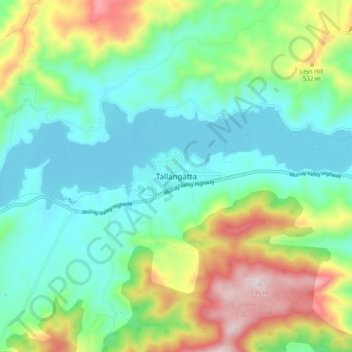 Topografische kaart Tallangatta, hoogte, reliëf