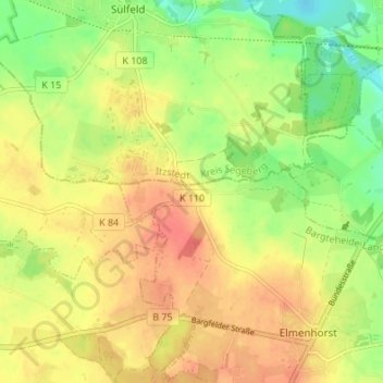 Topografische kaart Scheidekate, hoogte, reliëf