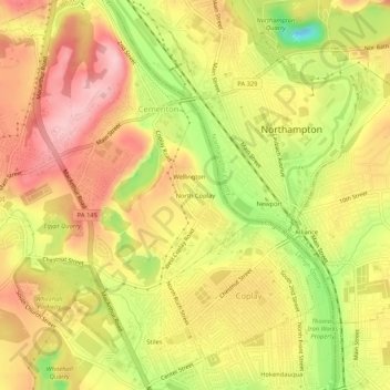 Topografische kaart North Coplay, hoogte, reliëf