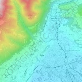 Topografische kaart Crevenna, hoogte, reliëf