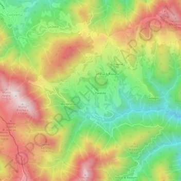 Topografische kaart Valle, hoogte, reliëf