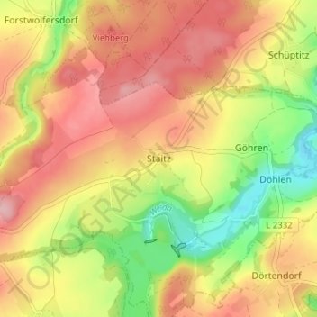 Topografische kaart Staitz, hoogte, reliëf