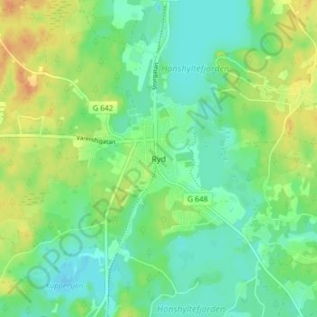 Topografische kaart Ryd, hoogte, reliëf