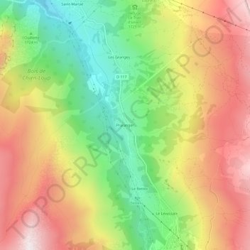 Topografische kaart Praranger, hoogte, reliëf