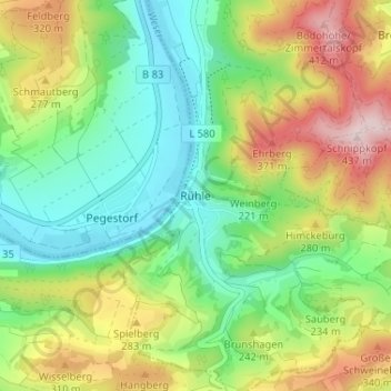 Topografische kaart Rühle, hoogte, reliëf