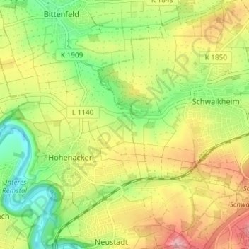 Topografische kaart Zillhardtshof, hoogte, reliëf