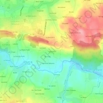 Topografische kaart Tal Er Ras, hoogte, reliëf