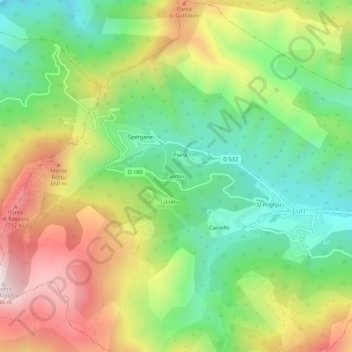 Topografische kaart Sorbu, hoogte, reliëf
