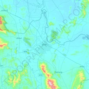 Topografische kaart ยะลา, hoogte, reliëf