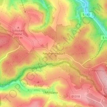 Topografische kaart Neuhermsdorf, hoogte, reliëf