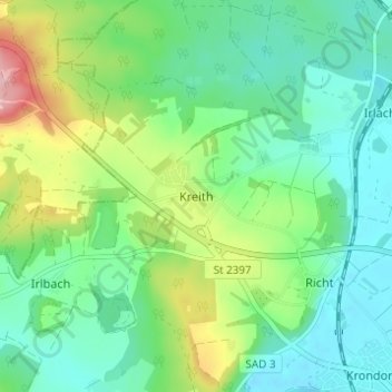 Topografische kaart Kreith, hoogte, reliëf
