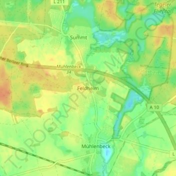 Topografische kaart Feldheim, hoogte, reliëf