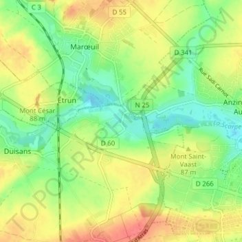 Topografische kaart Louez, hoogte, reliëf
