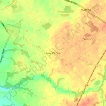 Topografische kaart Over Peover, hoogte, reliëf