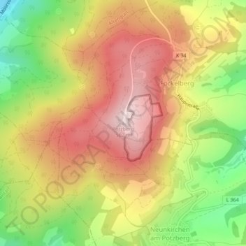 Topografische kaart Potzberg, hoogte, reliëf
