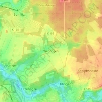 Topografische kaart Wenzingen, hoogte, reliëf