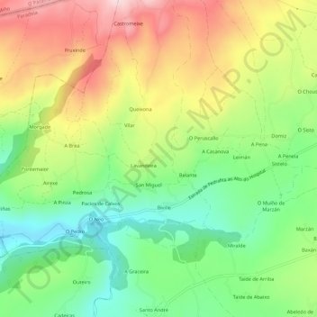 Topografische kaart Cortiñas, hoogte, reliëf